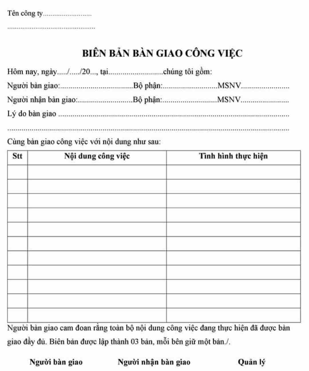 Mục đích của việc lập bản bàn giao công việc